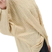 Elegant Beige Shirt Blouse with Button Closure and Draped Design - Oversized Fit-SimpleModerne