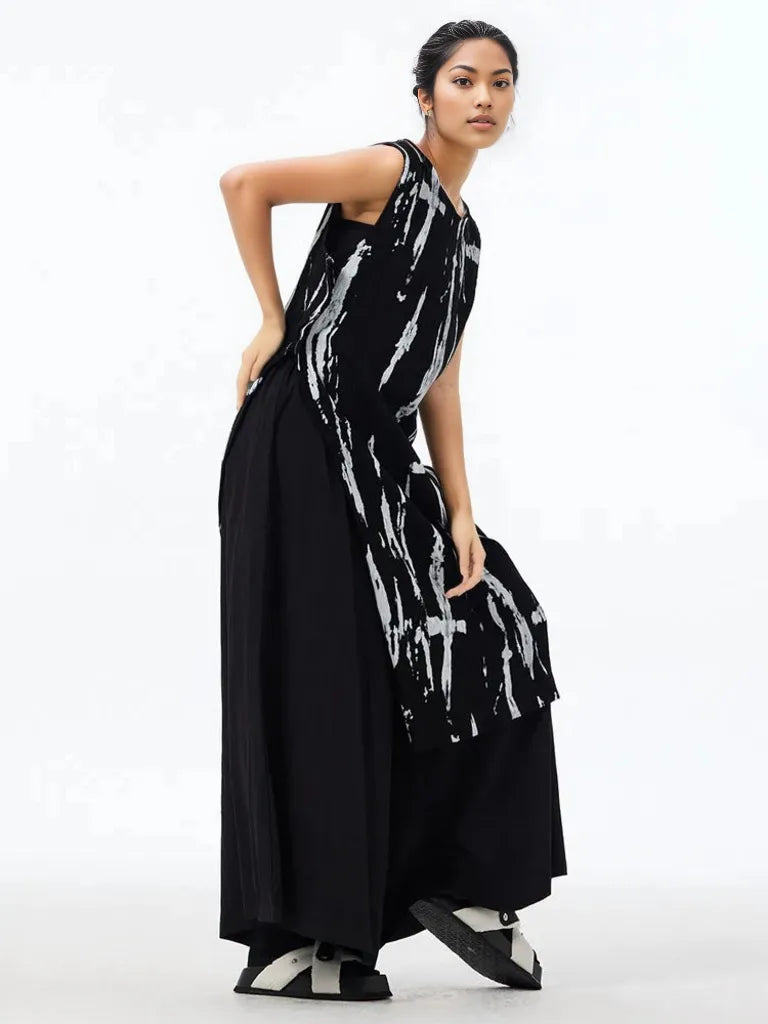 Elegant Sleeveless Asymmetrical Maxi Shirt - Black-SimpleModerne