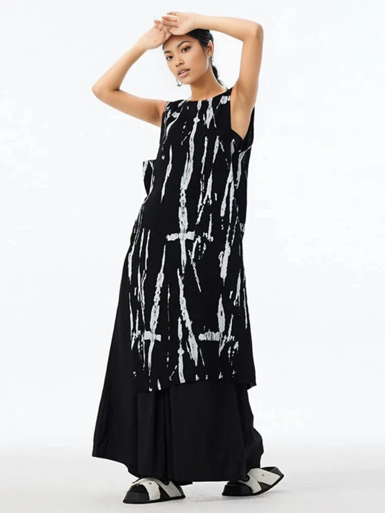 Elegant Sleeveless Asymmetrical Maxi Shirt - Black-SimpleModerne