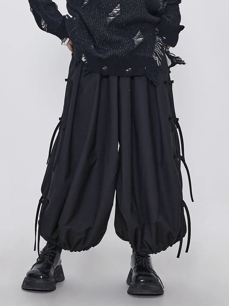 Gothic Style Balloon Fit Trousers with Lace-Up Decoration-SimpleModerne