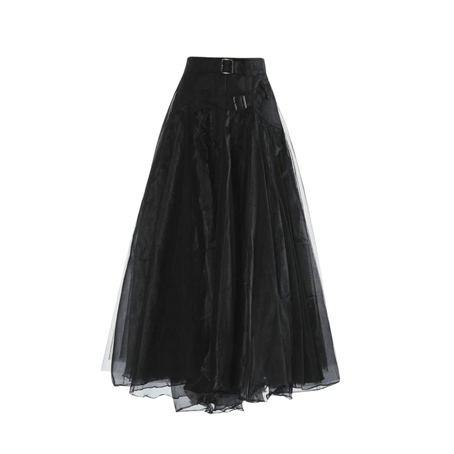 Gothic Style Tulle Skirt with Buckle Closure-SimpleModerne