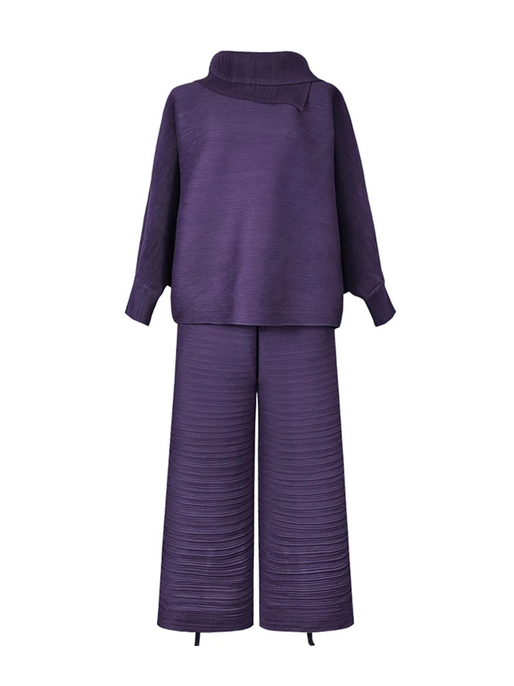 Japanese Pleated Design Two Piece Purple Set-SimpleModerne