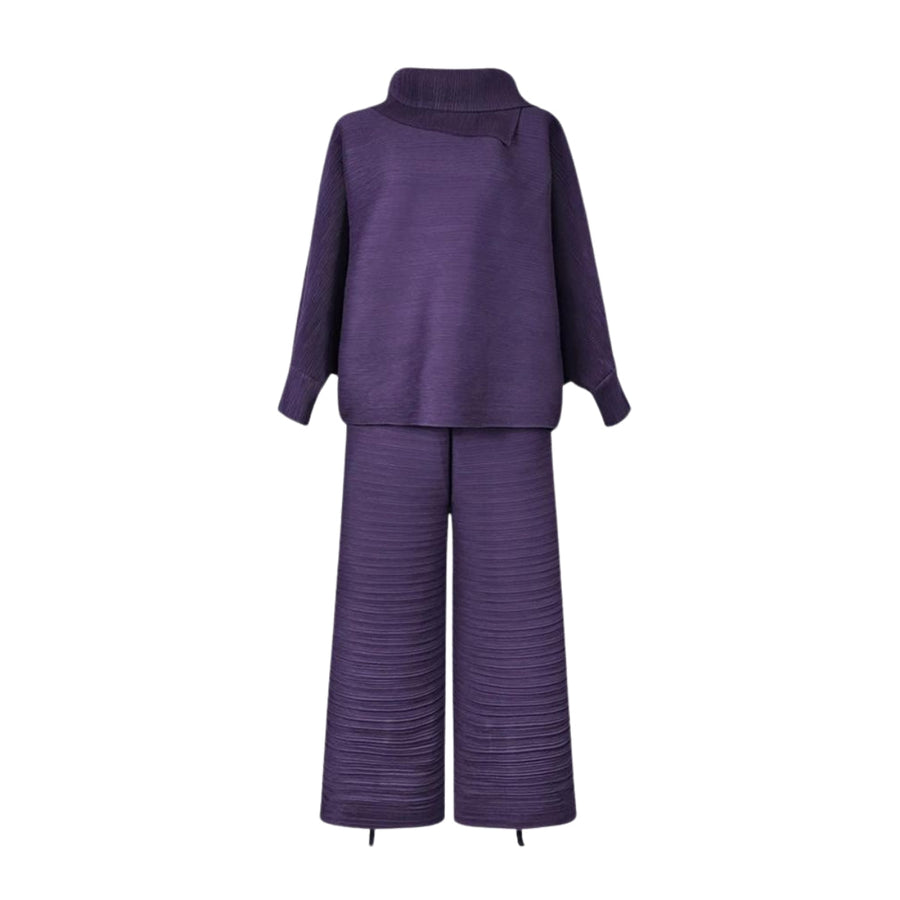 Japanese Pleated Design Two Piece Purple Set-SimpleModerne