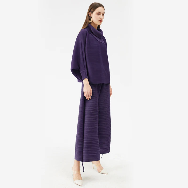 Japanese Pleated Design Two Piece Purple Set-SimpleModerne