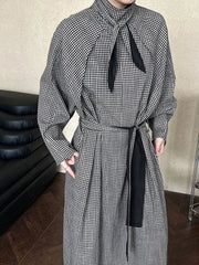 Jazz Up Belted Trench Dress with High Neck-SimpleModerne