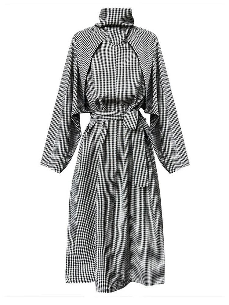 Jazz Up Belted Trench Dress with High Neck-SimpleModerne