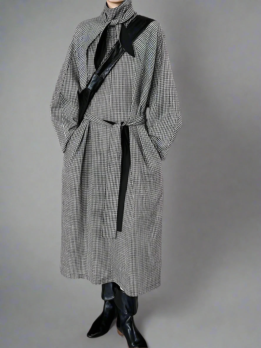 Jazz Up Belted Trench Dress with High Neck-SimpleModerne