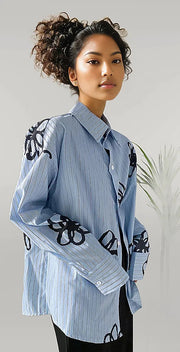 Jazz Up Blue Shirt with Flower Print-SimpleModerne