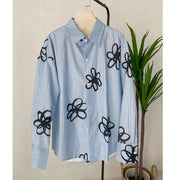 Jazz Up Blue Shirt with Flower Print-SimpleModerne