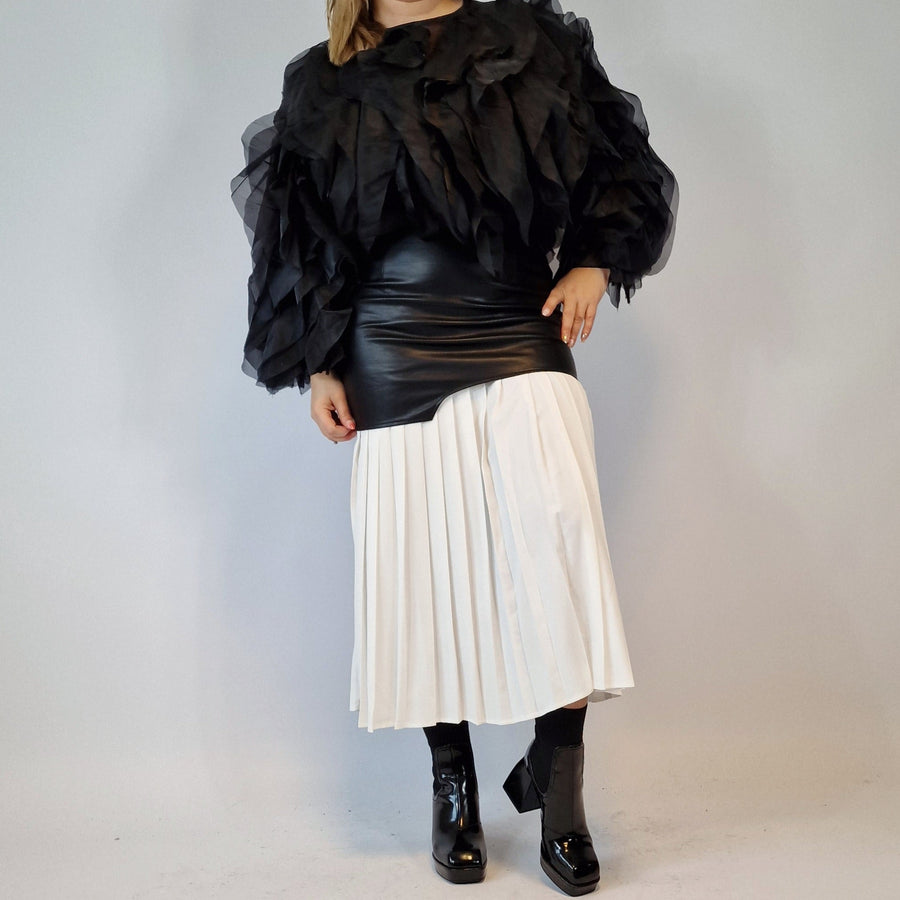 Jazz Up Chic Pleated Skirt with Eco Leather-SimpleModerne