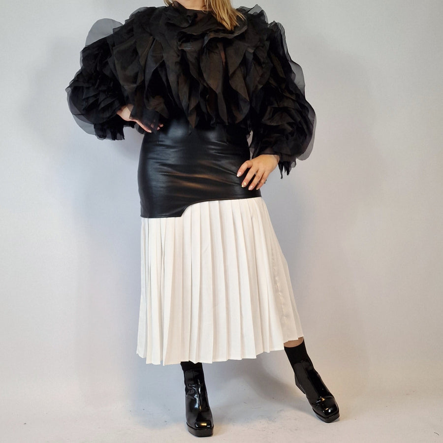 Jazz Up Chic Pleated Skirt with Eco Leather-SimpleModerne