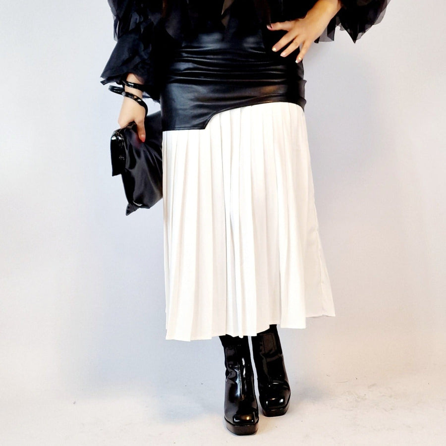 Jazz Up Chic Pleated Skirt with Eco Leather-SimpleModerne