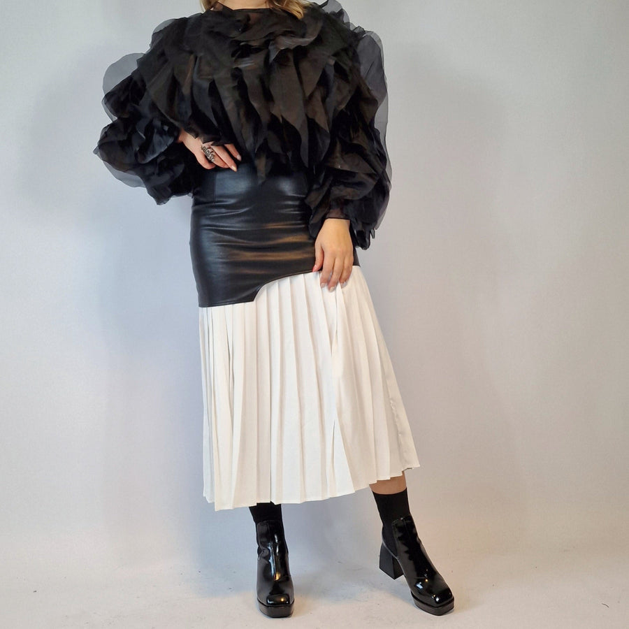 Jazz Up Chic Pleated Skirt with Eco Leather-SimpleModerne