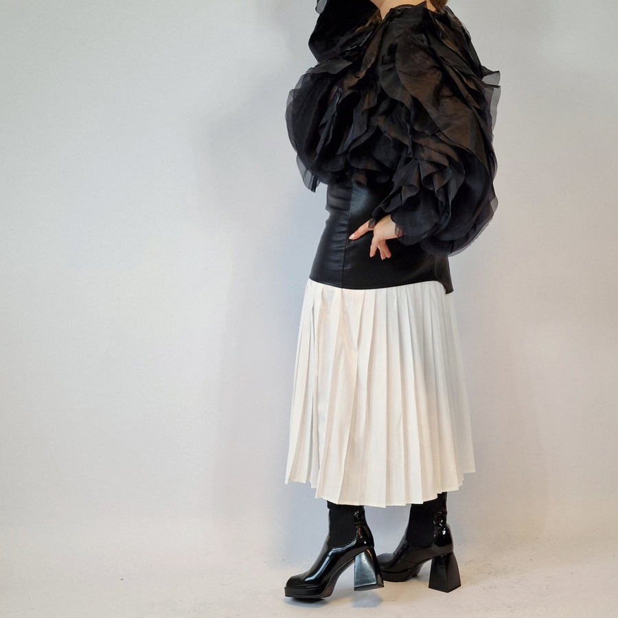 Jazz Up Chic Pleated Skirt with Eco Leather-SimpleModerne