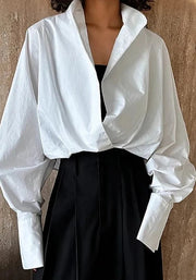 Jazz Up Cropped White Shirt-Blouse-SimpleModerne