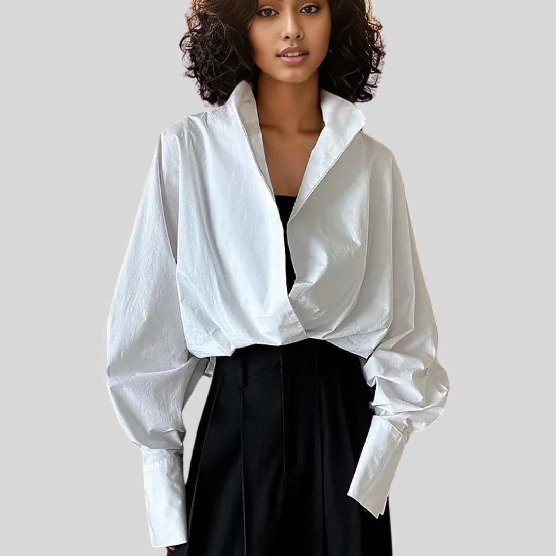 Jazz Up Cropped White Shirt-Blouse-SimpleModerne