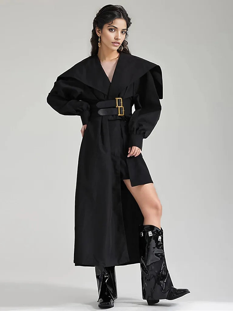 Jazz Up Irregular Design Blazer Style Belted Black Shirt-SimpleModerne