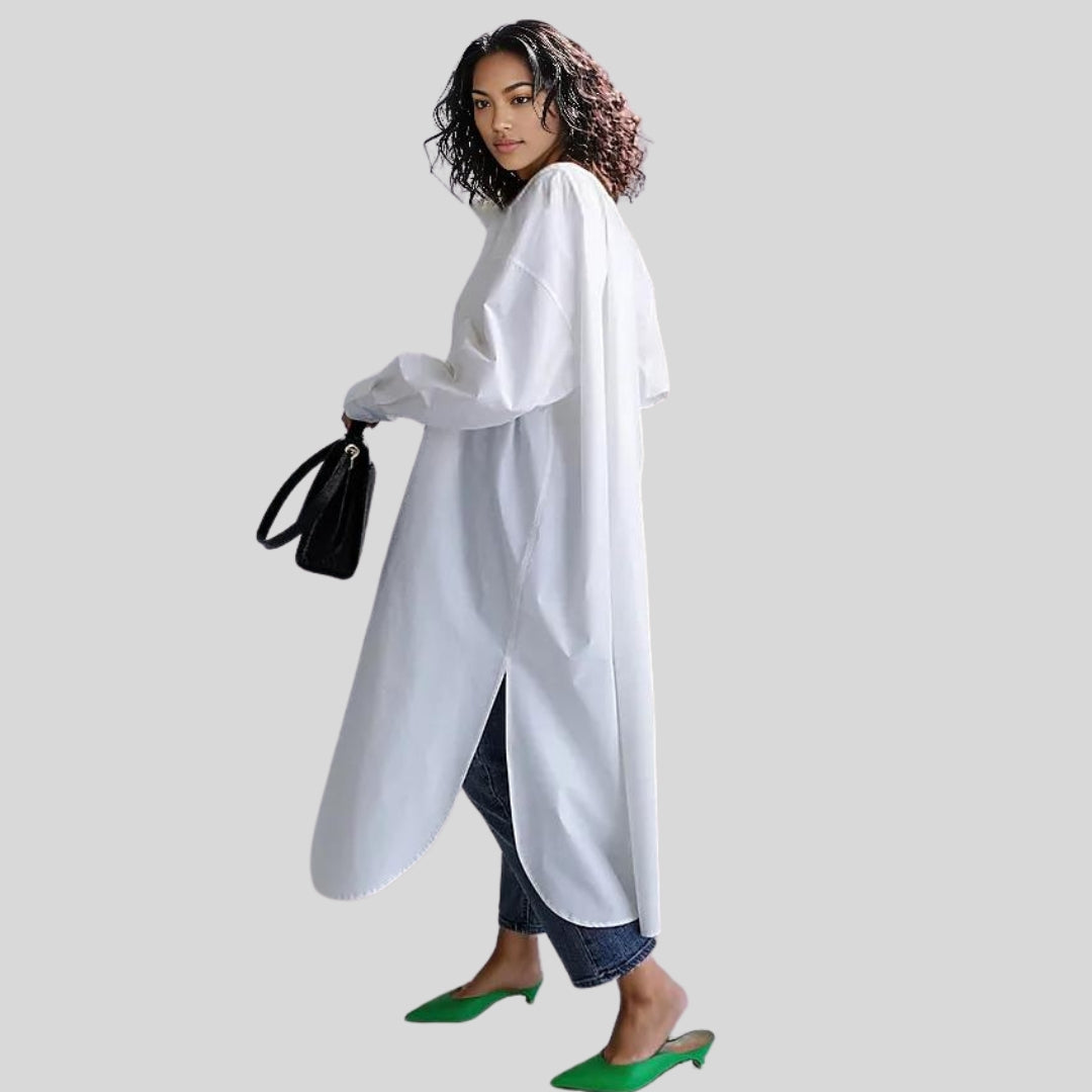 Jazz Up Oversized Fit Maxi Basic White Shirt Blouse-SimpleModerne