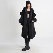 Jazz Up Ruffled Sleeve Black Trench Coat-SimpleModerne