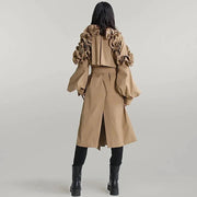 Jazz Up Ruffled Sleeve Khaki Trench Coat-SimpleModerne