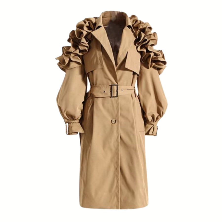 Jazz Up Ruffled Sleeve Khaki Trench Coat-SimpleModerne