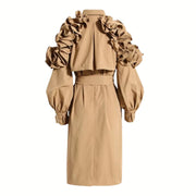 Jazz Up Ruffled Sleeve Khaki Trench Coat-SimpleModerne