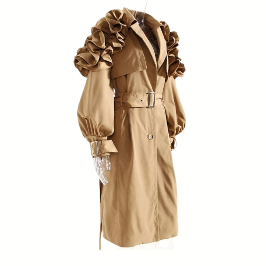 Jazz Up Ruffled Sleeve Khaki Trench Coat-SimpleModerne