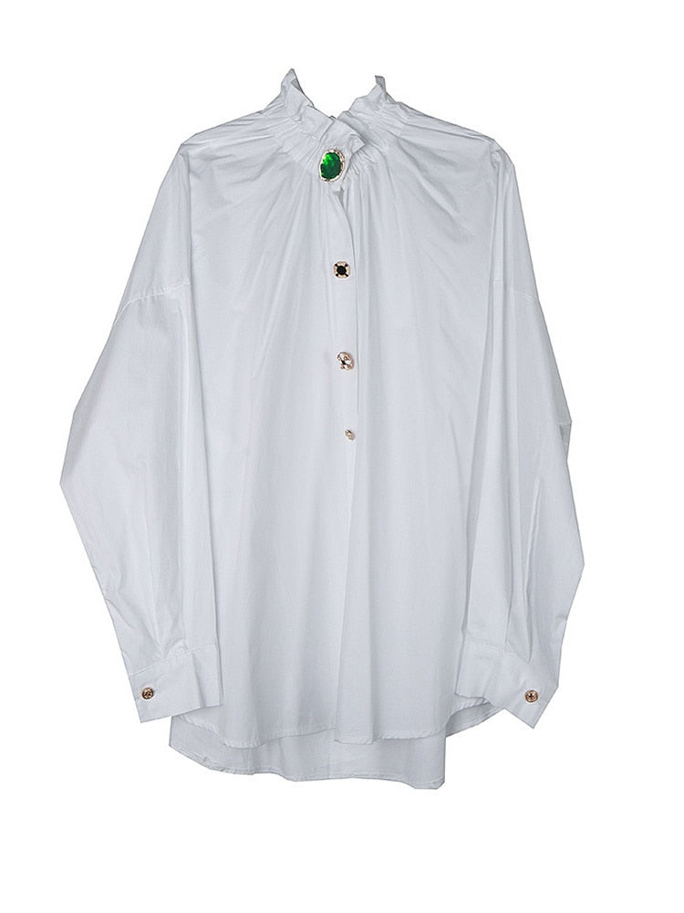 Jazz Up Trendy Button Closure White Blouse-SimpleModerne