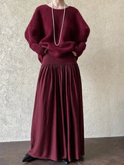 Jazz Up Winter Red Wine Maxi Skirt-SimpleModerne