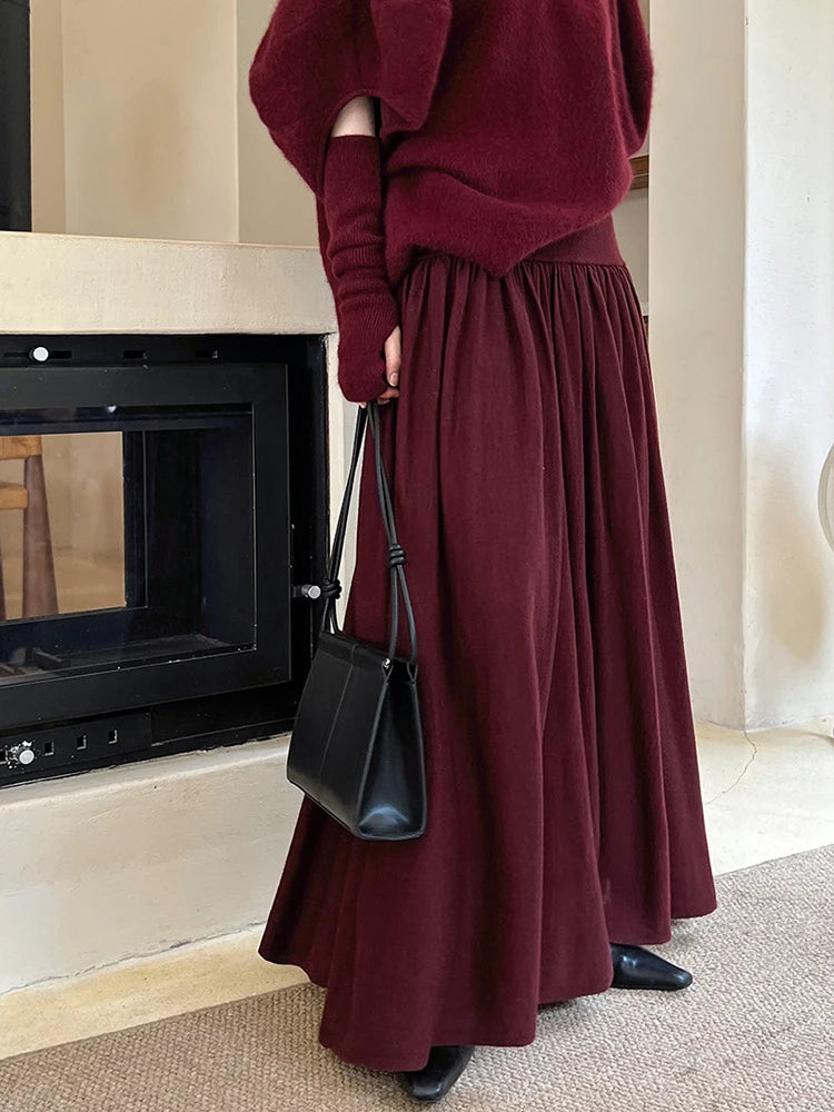 Jazz Up Winter Red Wine Maxi Skirt-SimpleModerne