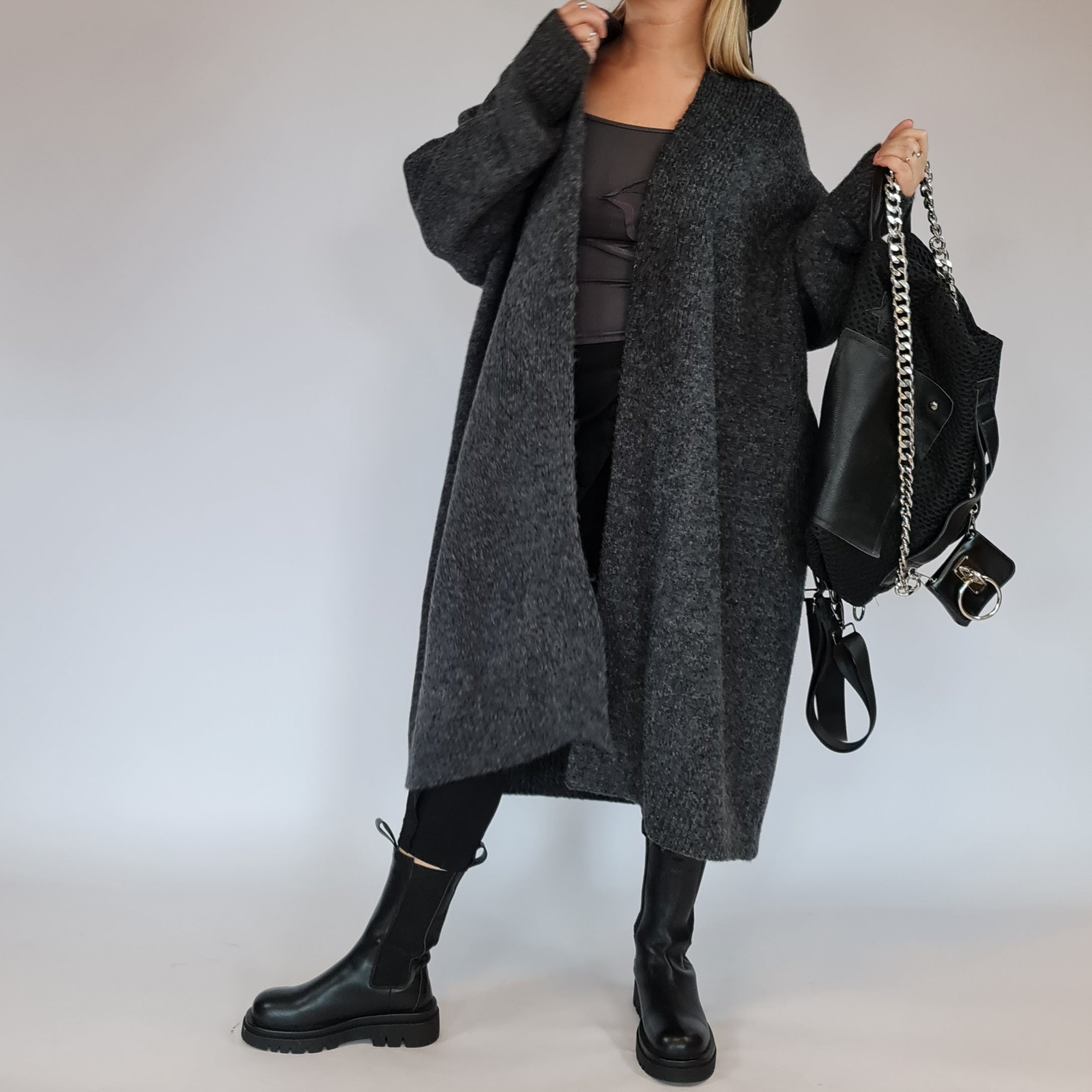 Lazy Keep Warm Chunky Dusky Goth Cardigan-SimpleModerne