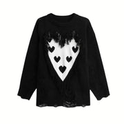 Limited Edition Gothic Heart Print Pullover - Oversized Fit, Rough Finish-SimpleModerne