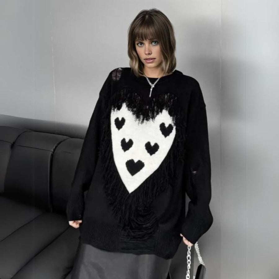 Limited Edition Gothic Heart Print Pullover - Oversized Fit, Rough Finish-SimpleModerne