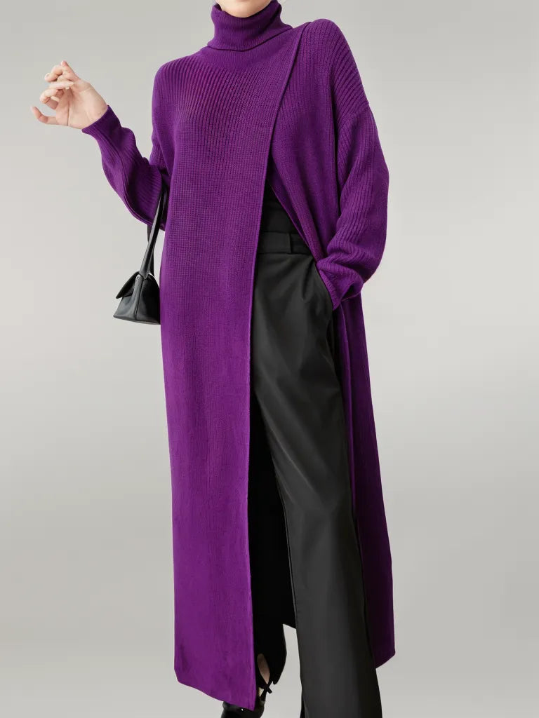 Maxi Split Purple Turtleneck Pullover-SimpleModerne