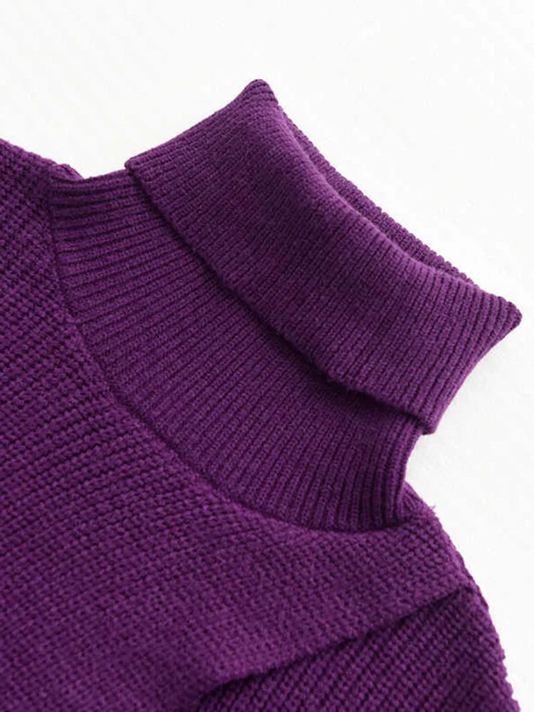 Maxi Split Purple Turtleneck Pullover-SimpleModerne