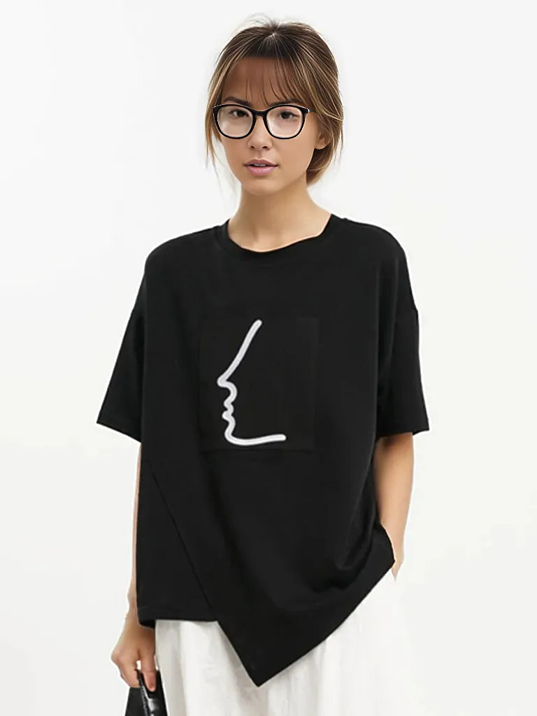 Minimalist Graphic Print Asymmetrical T-Shirt-SimpleModerne