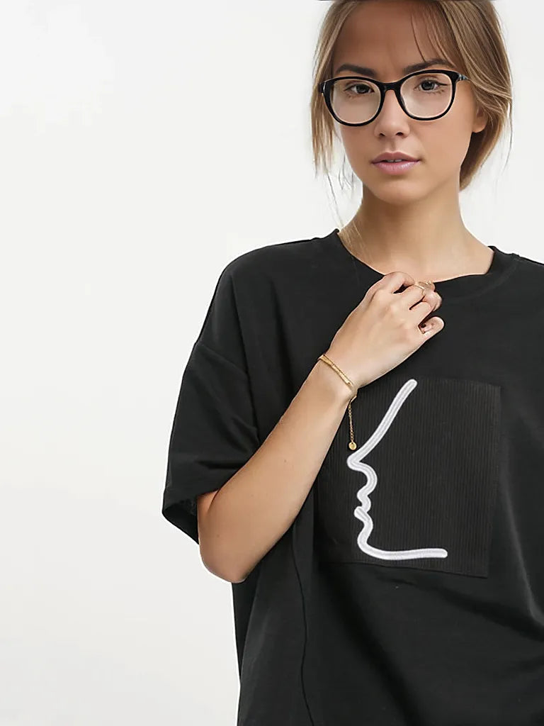 Minimalist Graphic Print Asymmetrical T-Shirt-SimpleModerne