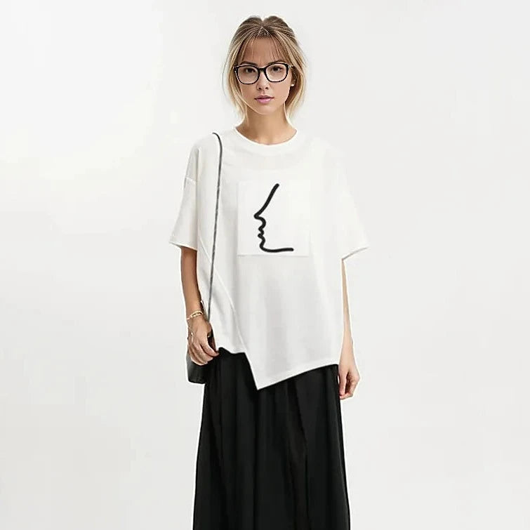 Minimalist Graphic Print Asymmetrical T-Shirt-SimpleModerne