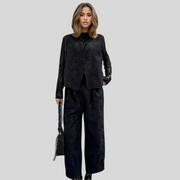 Miss Office Punk Black Brocade Trousers and Vest Set-SimpleModerne