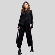 Miss Office Punk Black Brocade Trousers and Vest Set-SimpleModerne