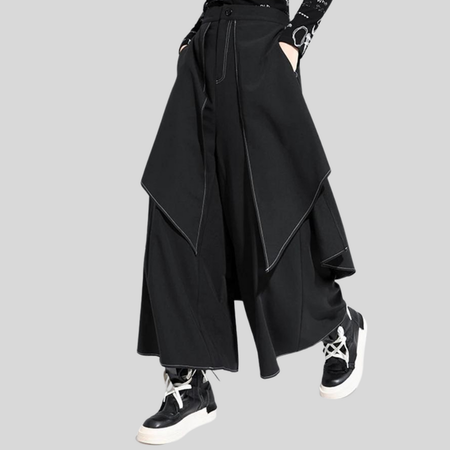 Office Style Wide Legged Trousers With Trendy Overlay-SimpleModerne