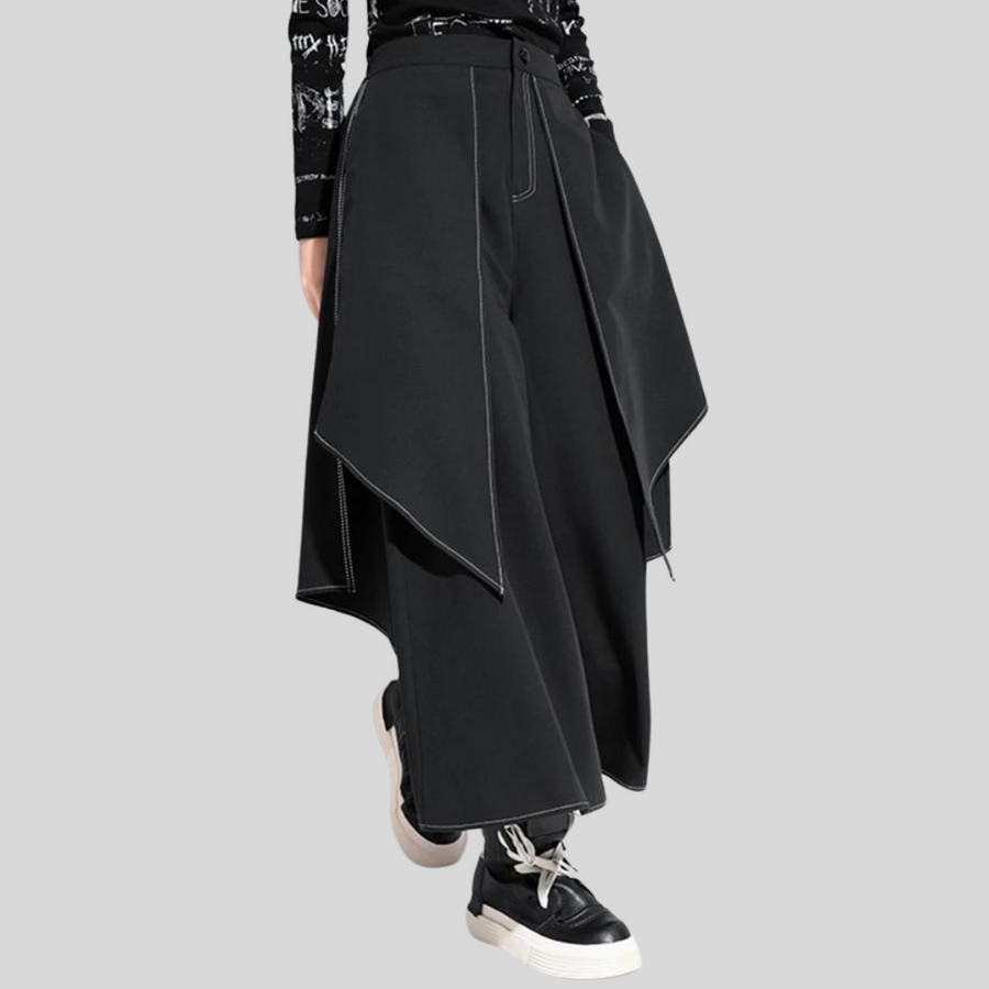 Office Style Wide Legged Trousers With Trendy Overlay-SimpleModerne