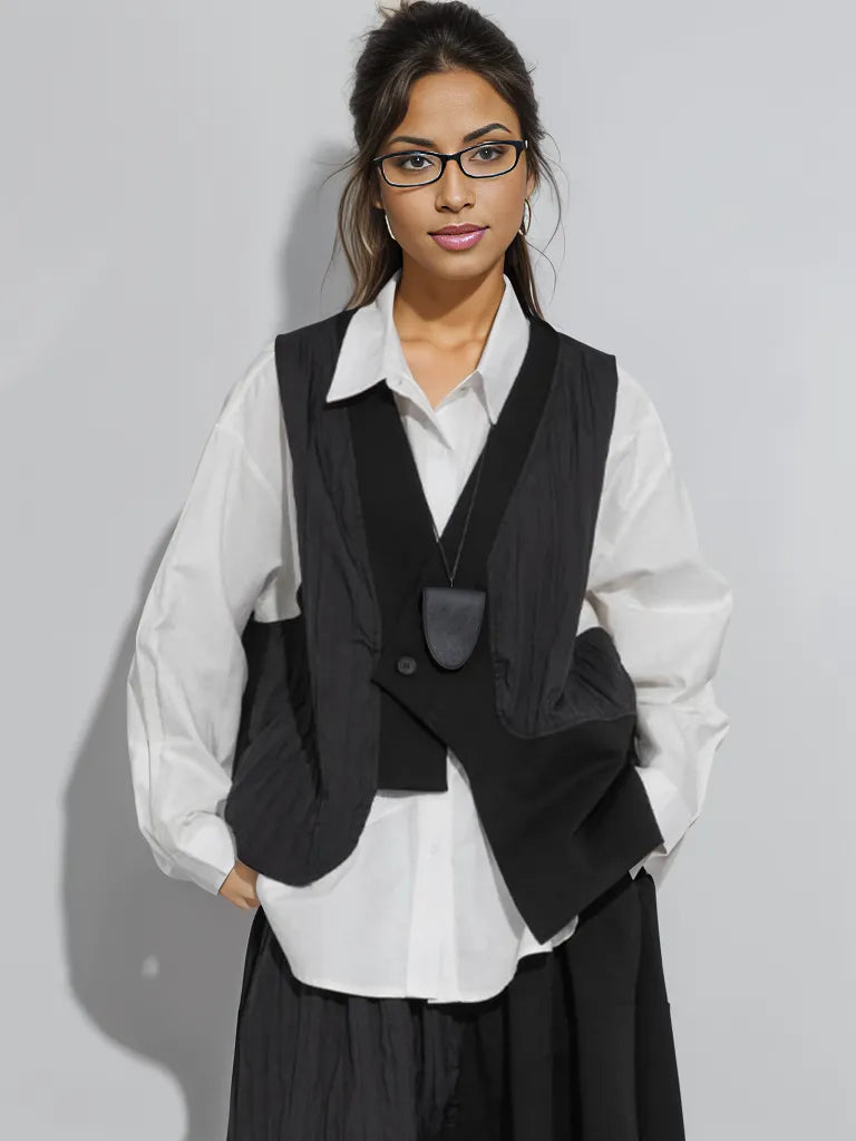 One-Button Asymmetrical Vest - Relaxed Fit, Modern Layering Piece-SimpleModerne