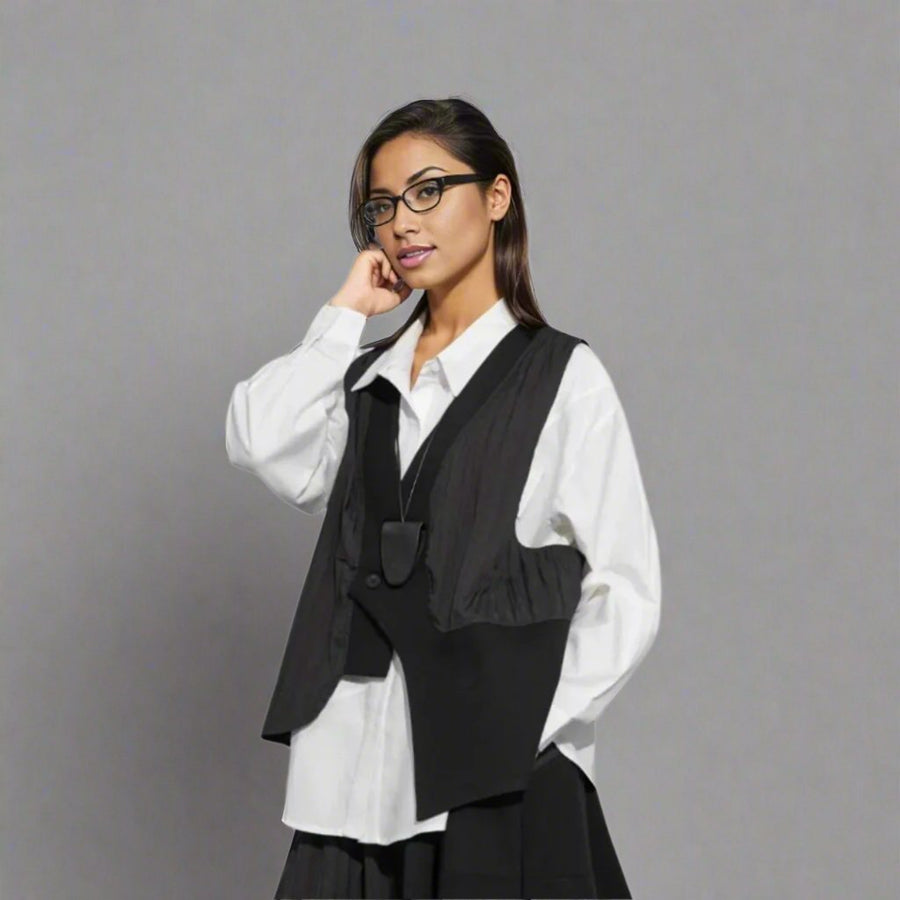 One-Button Asymmetrical Vest - Relaxed Fit, Modern Layering Piece-SimpleModerne