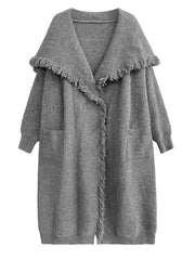 Oversized Tassel-Trimmed Cardigan – Available in Gray and Black-SimpleModerne