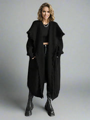 Oversized Tassel-Trimmed Cardigan – Available in Gray and Black-SimpleModerne