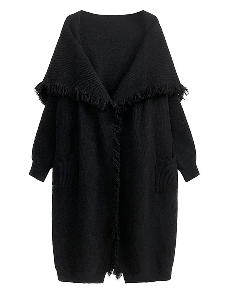 Oversized Tassel-Trimmed Cardigan – Available in Gray and Black-SimpleModerne