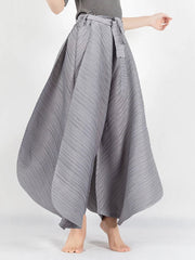 Pleated Design Gray Wide Legged Trousers-SimpleModerne