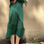 Pleated Design Green Skirt-SimpleModerne