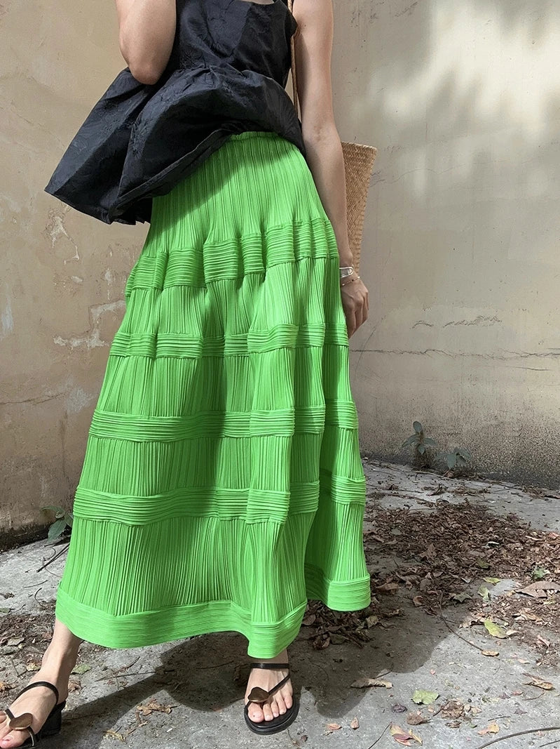 Pleated Pattern Green Skirt-SimpleModerne